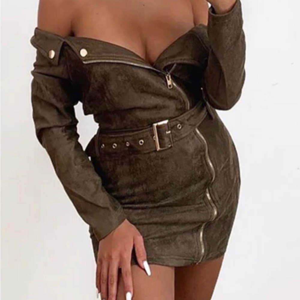 Off the shoulder suede dress with tags